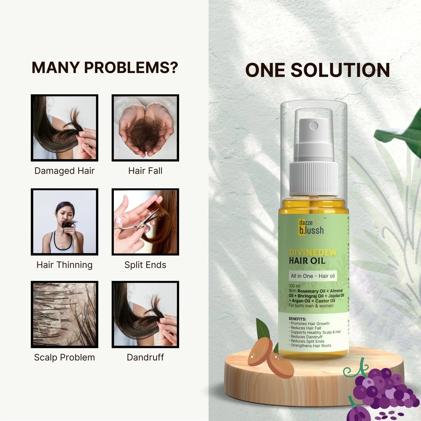 DivineDew Organic Hair Growth Oil - Reduces Hair Fall, Dandruff & Promotes Hair Growth - Dazze and blussh