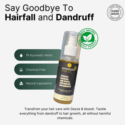 divine dew organic  hair oil for dandruff and hairfall made with natural ingredients