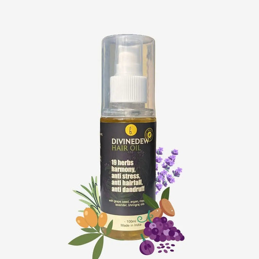 divine dew organic  hair oil for dandruff and hairfall bottle