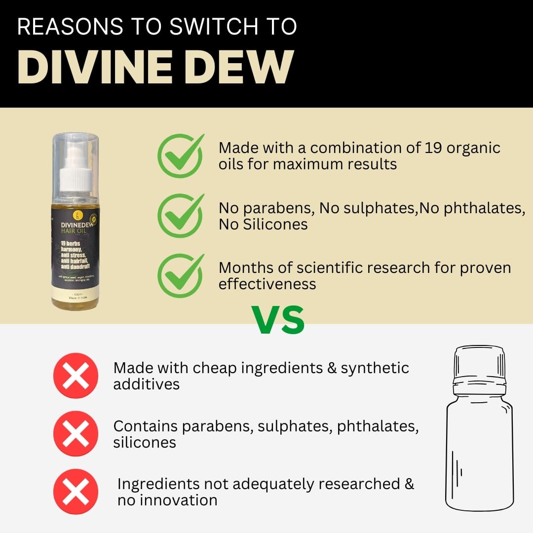 divine dew organic  hair oil for dandruff and hairfall why divine dew