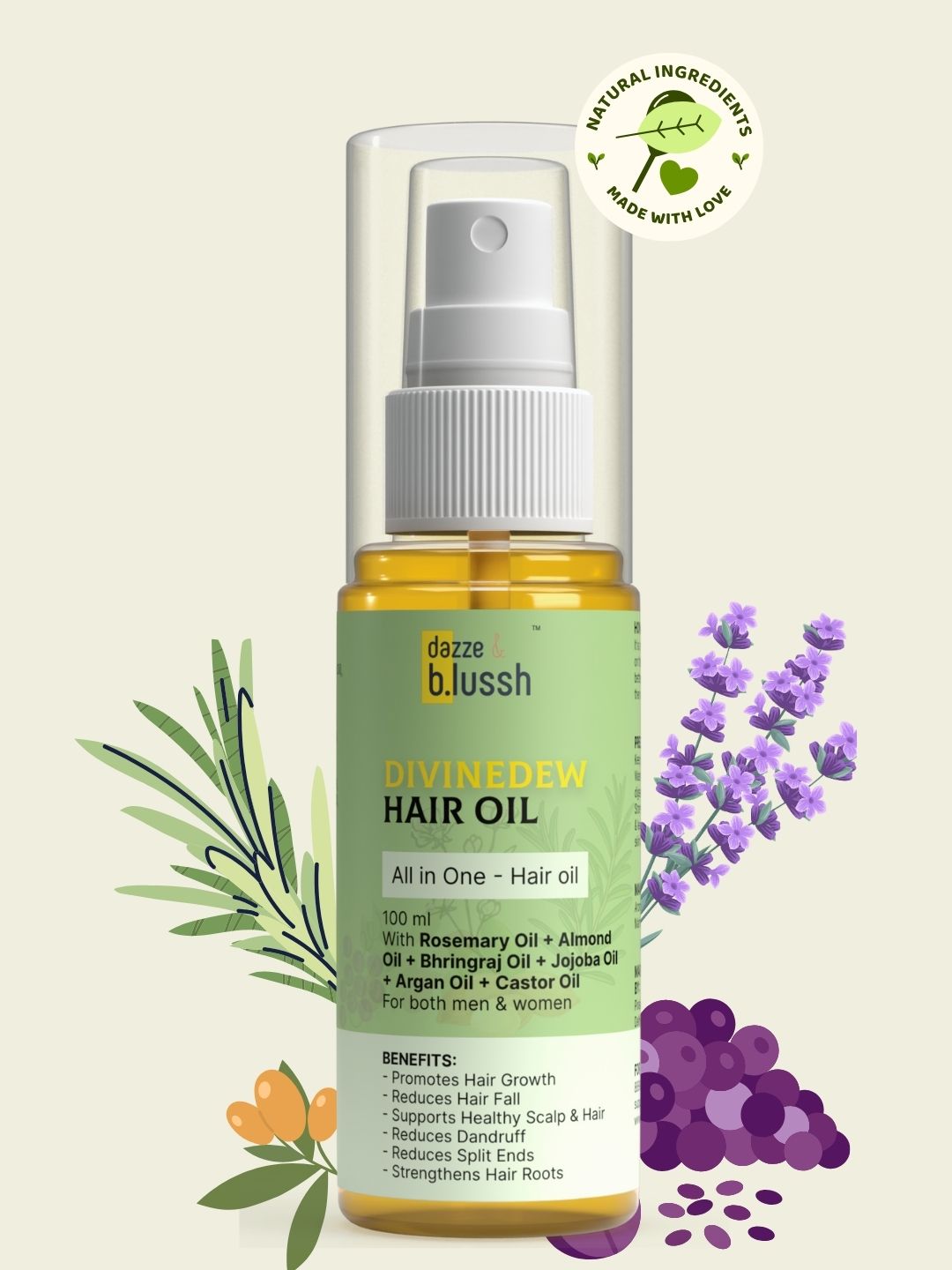 DivineDew Organic Hair Growth Oil - Reduces Hair Fall, Dandruff & Promotes Hair Growth - Dazze and blussh