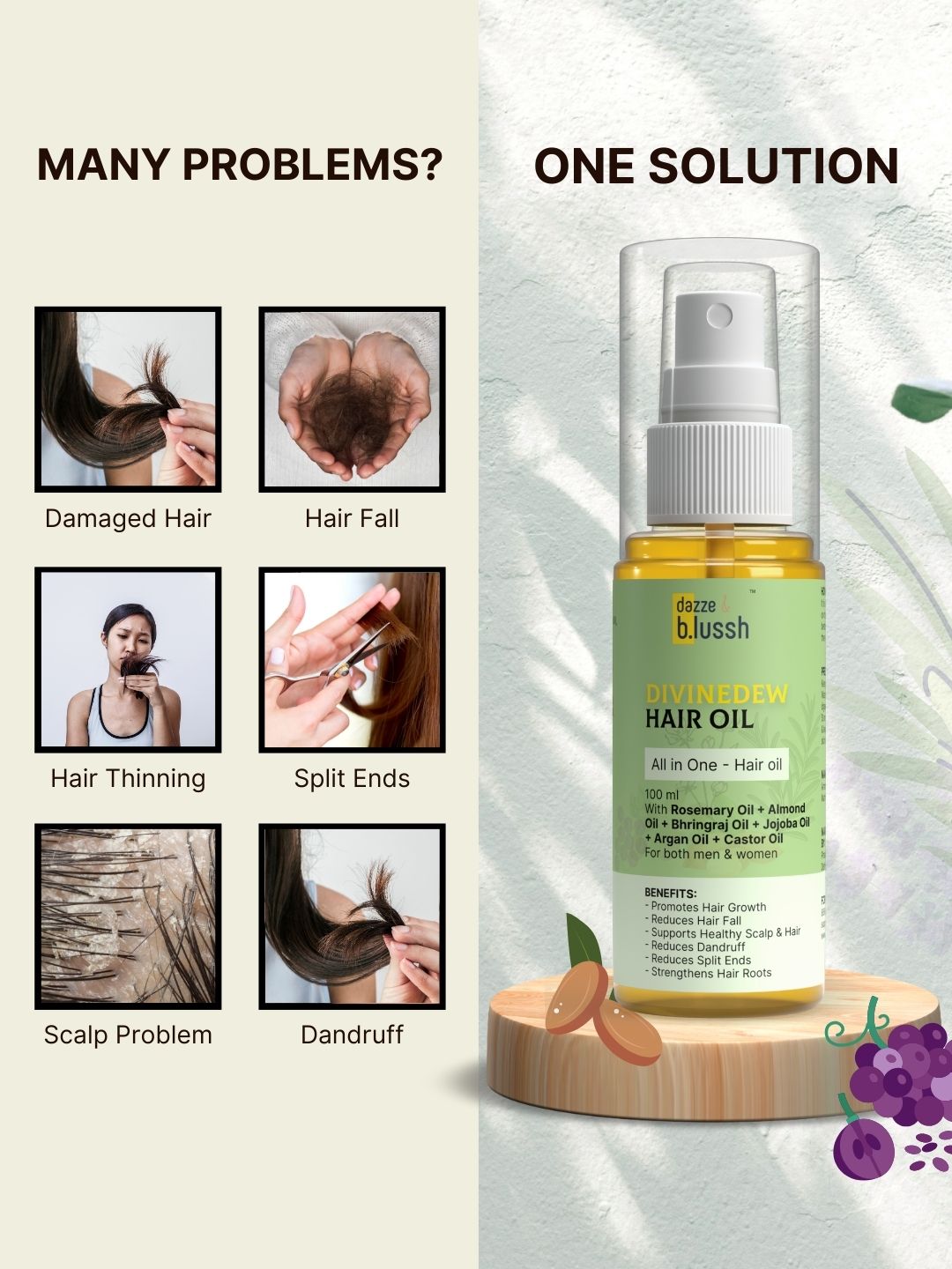 DivineDew Organic Hair Growth Oil - Reduces Hair Fall, Dandruff & Promotes Hair Growth - Dazze and blussh