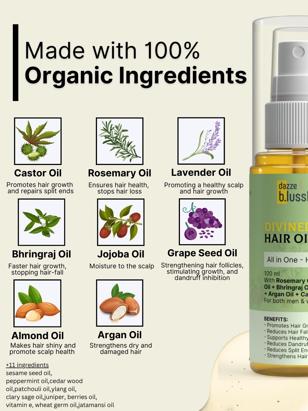 DivineDew Organic Hair Growth Oil - Reduces Hair Fall, Dandruff & Promotes Hair Growth - Dazze and blussh
