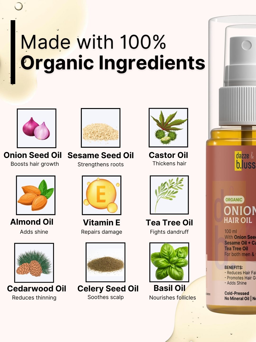Onion Hair Oil for Reduces Hair Fall, Promotes Hair Growth, Adds Shine - Dazze and blussh