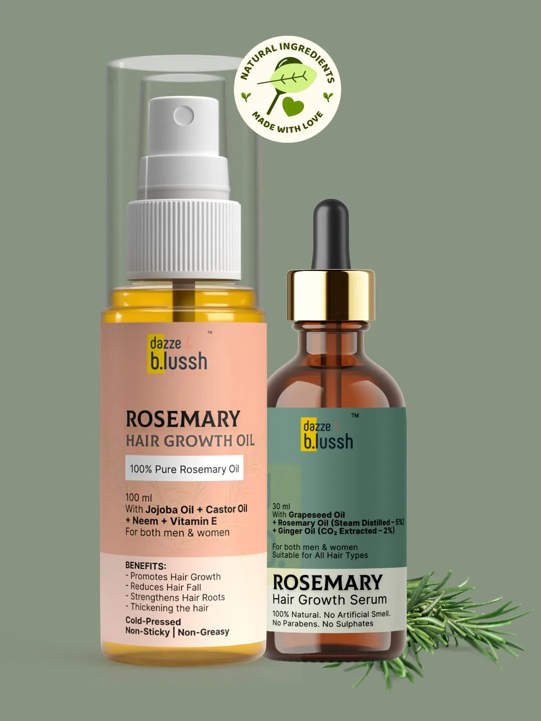 Rosemary Hair Oil & Rosemary Hair Serum Combo for Hair Growth, Hair Fall Control, Dandruff Care & Scalp Nourishment