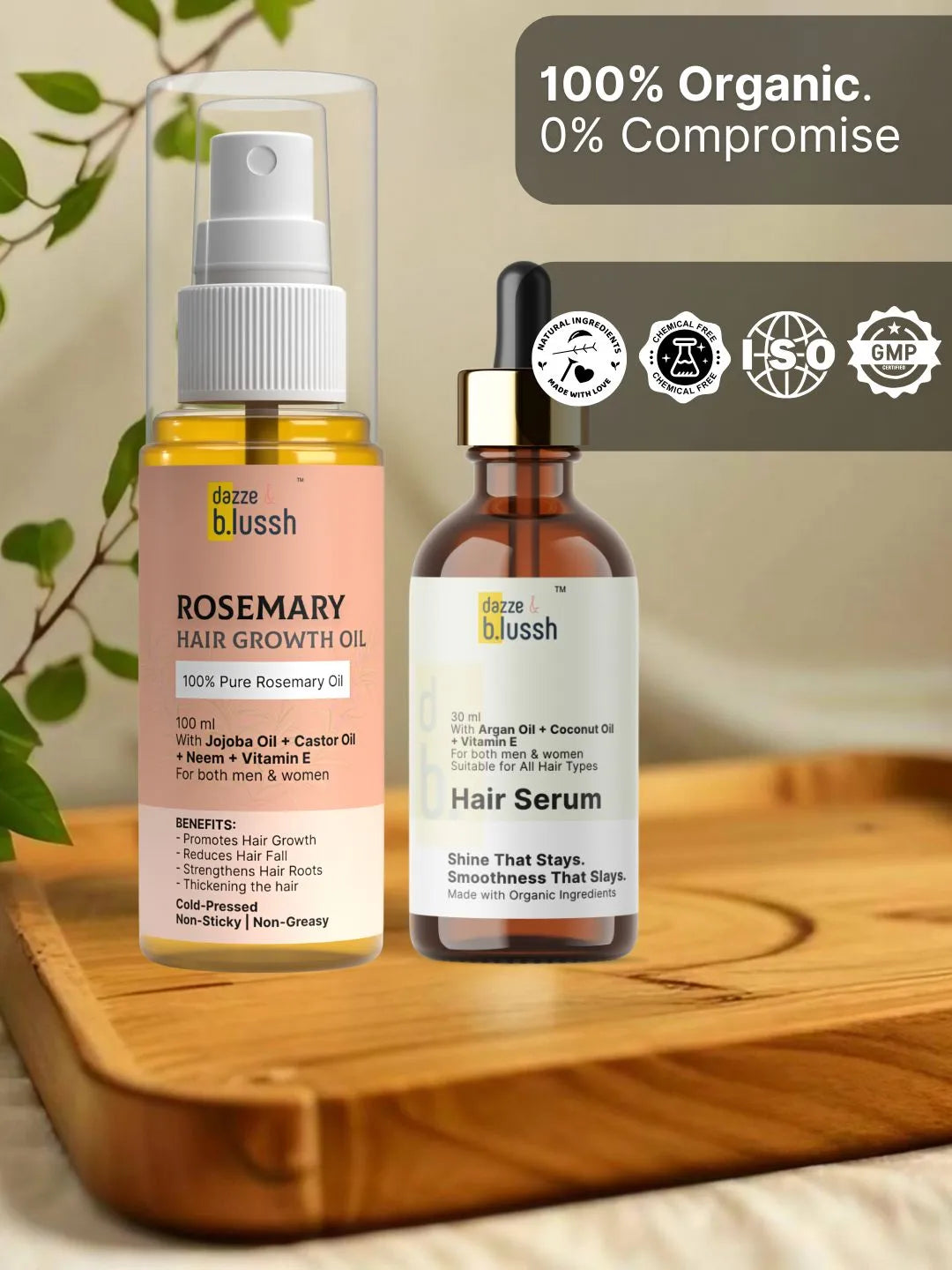 Set of 2 – Pure Rosemary Hair Growth Oil + Hair Serum | Boosts Hair Growth, Reduces Hair Fall, Controls Frizz & Adds Shine