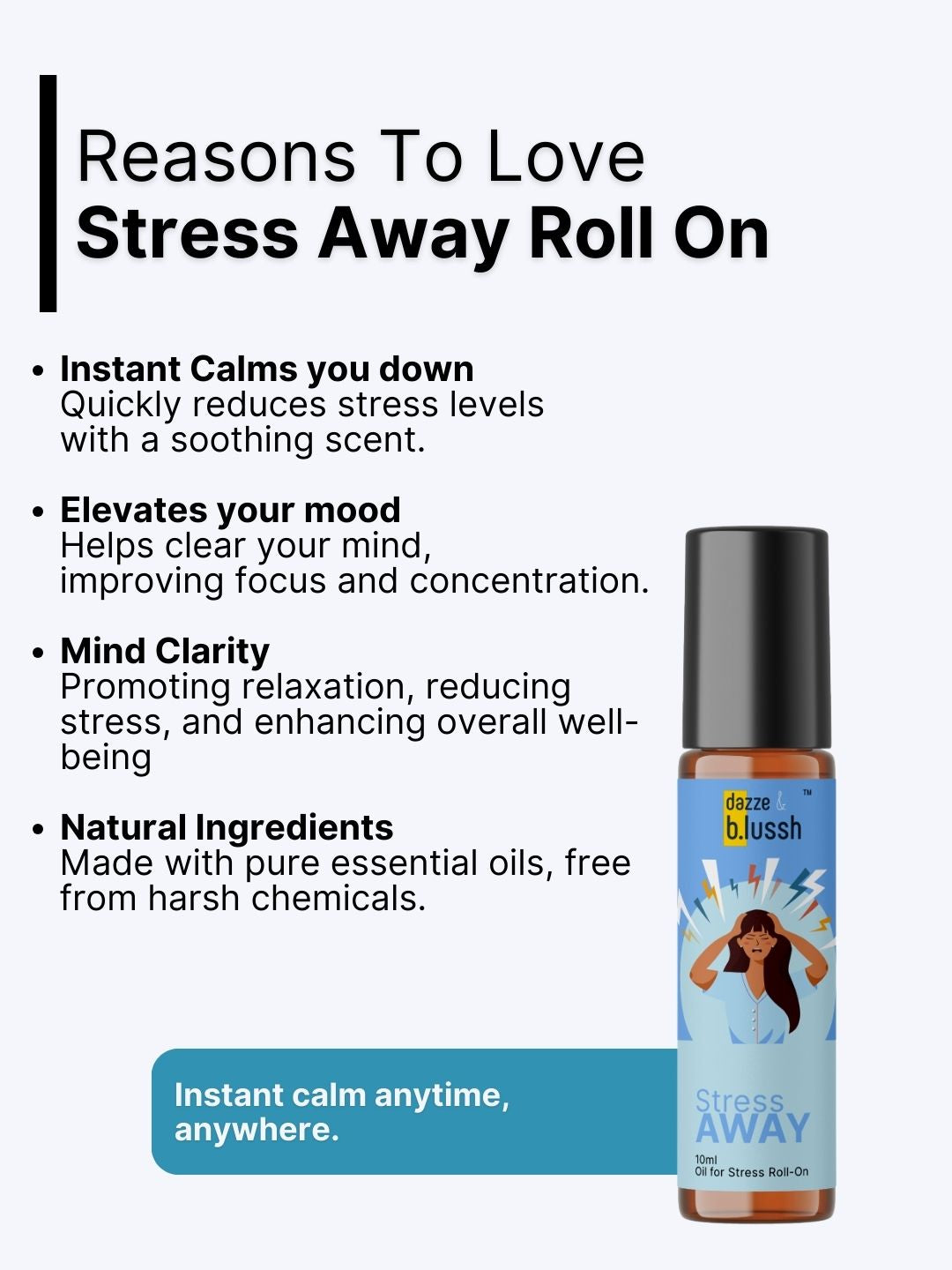 Stress Away Aromatherapy Roll-On – Calming Essential Oil Blend, 10ml - Dazze and blussh