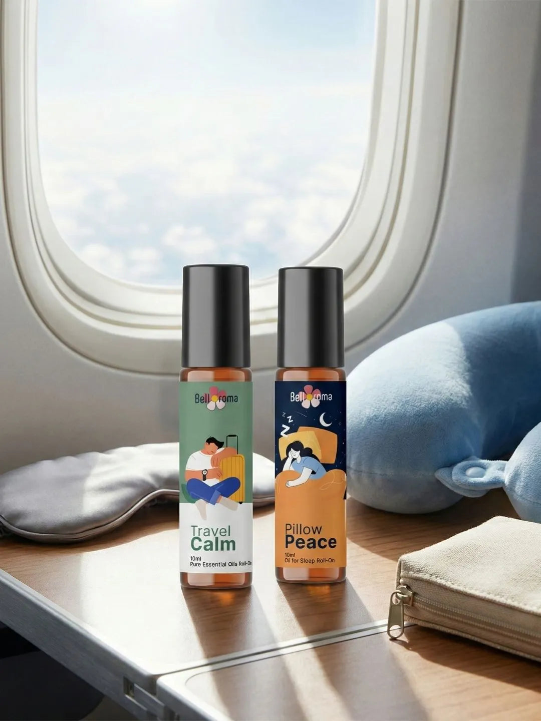 Travel Ease Duo Roll-On | Motion Sickness & Sleep Support for Travel | Travel Calm + Pillow Peace | Natural Aromatherapy for Car, Flight & Hotel Stay